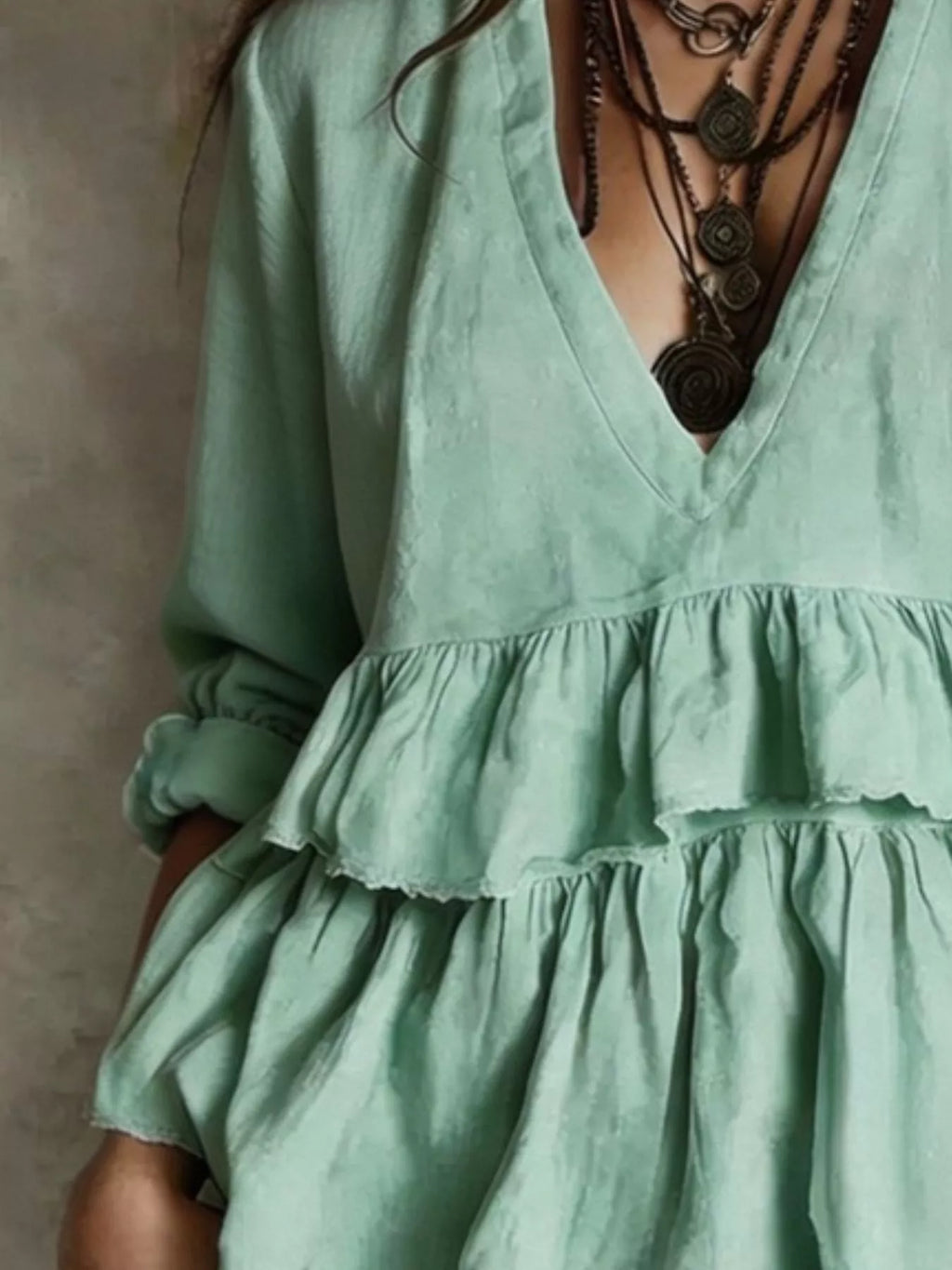 Full Size Ruffled Hem V-Neck Blouse Plus Size - Lilixa.store