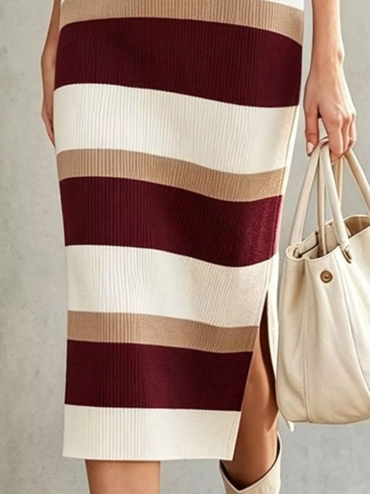 Striped Polo Collar Long Sleeve Sweater Dress - Lilixa.store