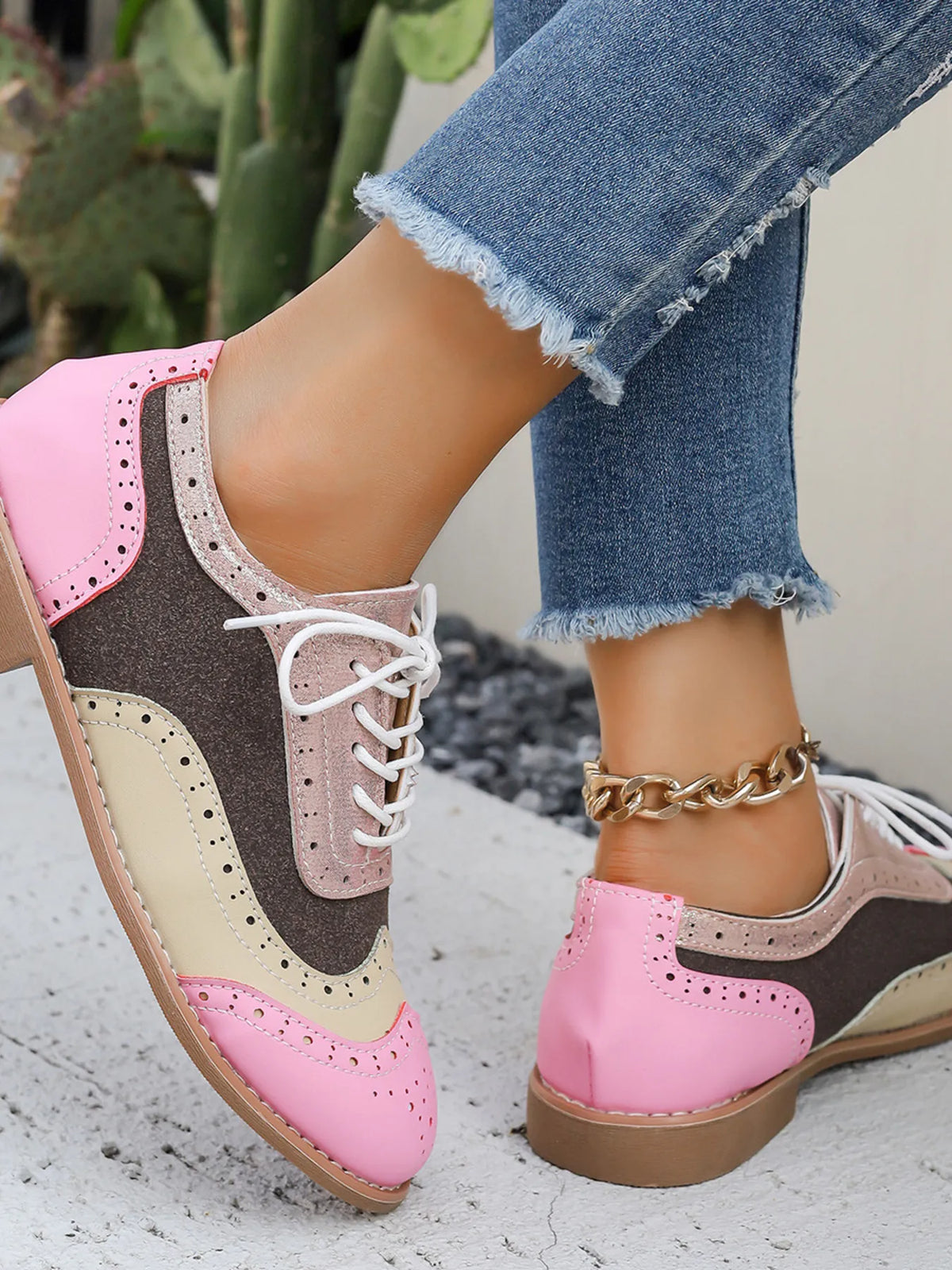 Round Toe Flats Color Block Loafers, view 2