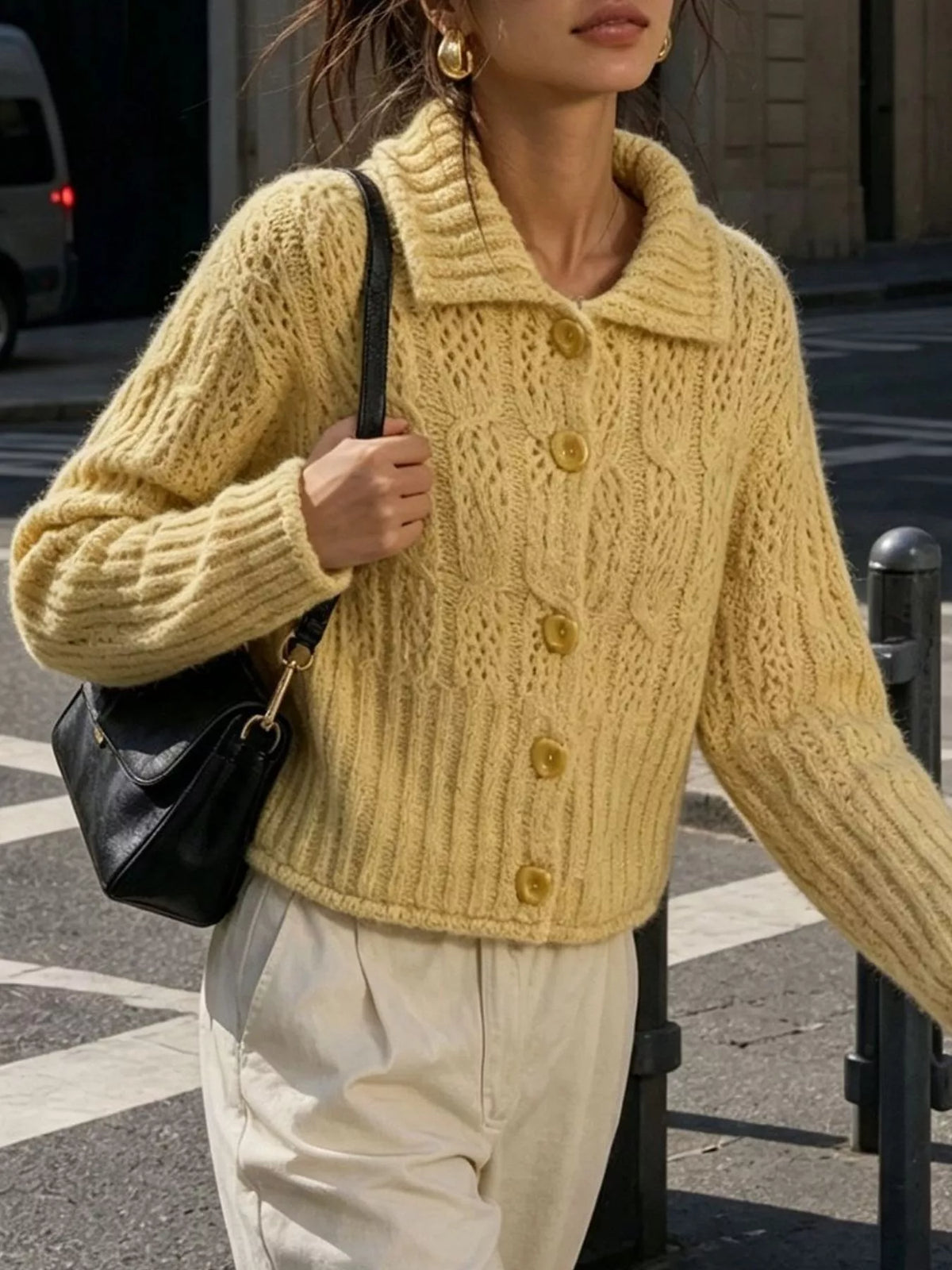 Cable-Knit Button Up Cardigan, view 7