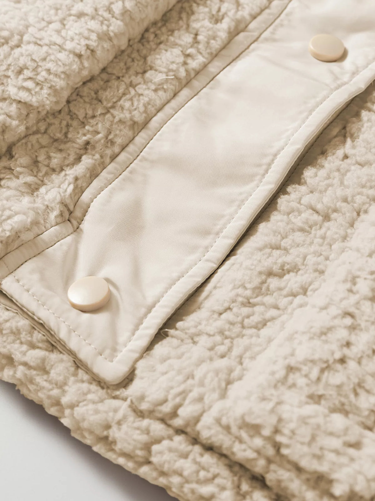 Faux Fur Snap Button Front Knot Side Plush Vest with Pockets in Beige, view 8