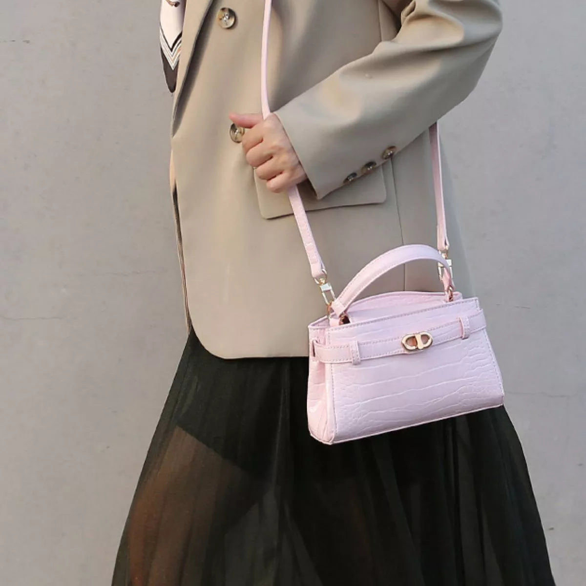 Crocodile-Embossed Crossbody Bag