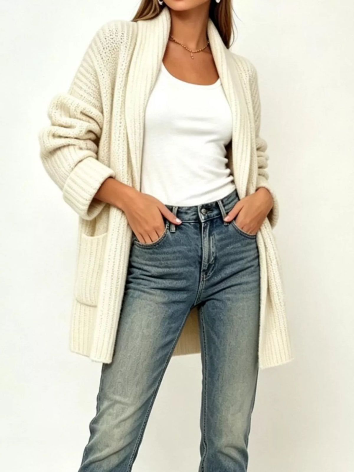 Full Size Open-Front Cardigan with Pockets Plus Size - Lilixa.store
