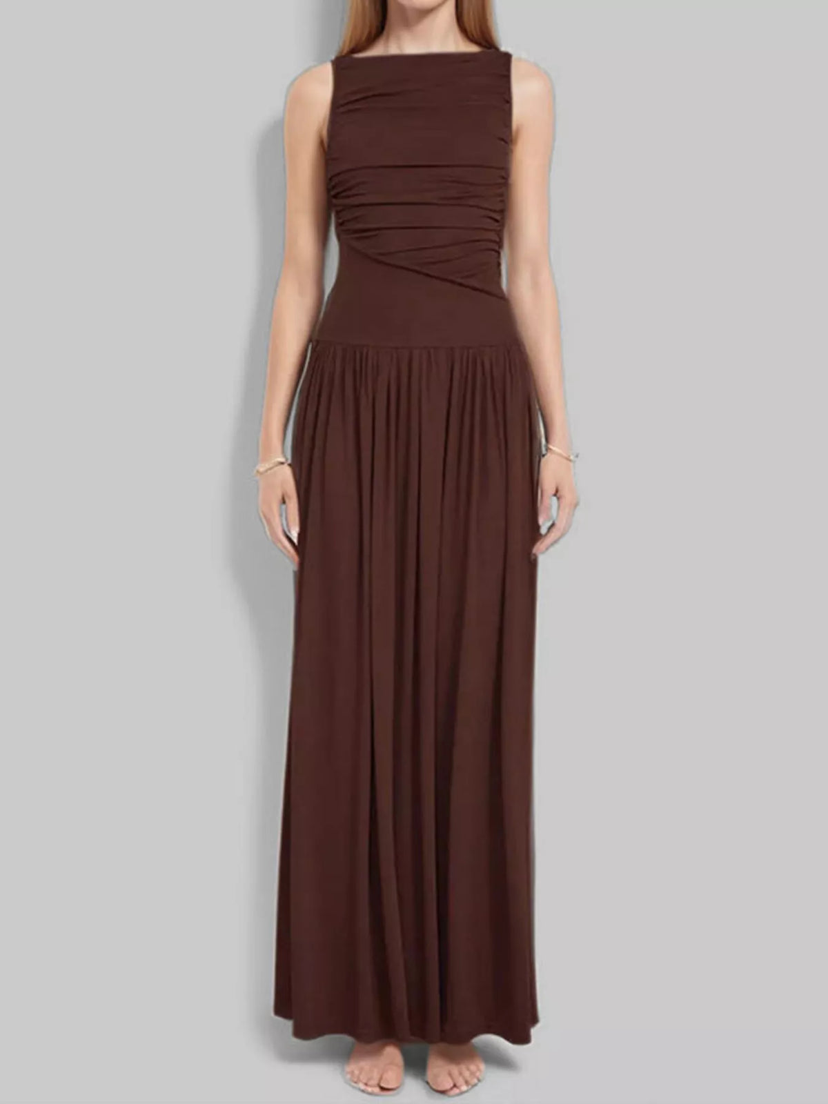 Full Size Ruched Sleeveless Maxi Dress Plus Size - Lilixa.store