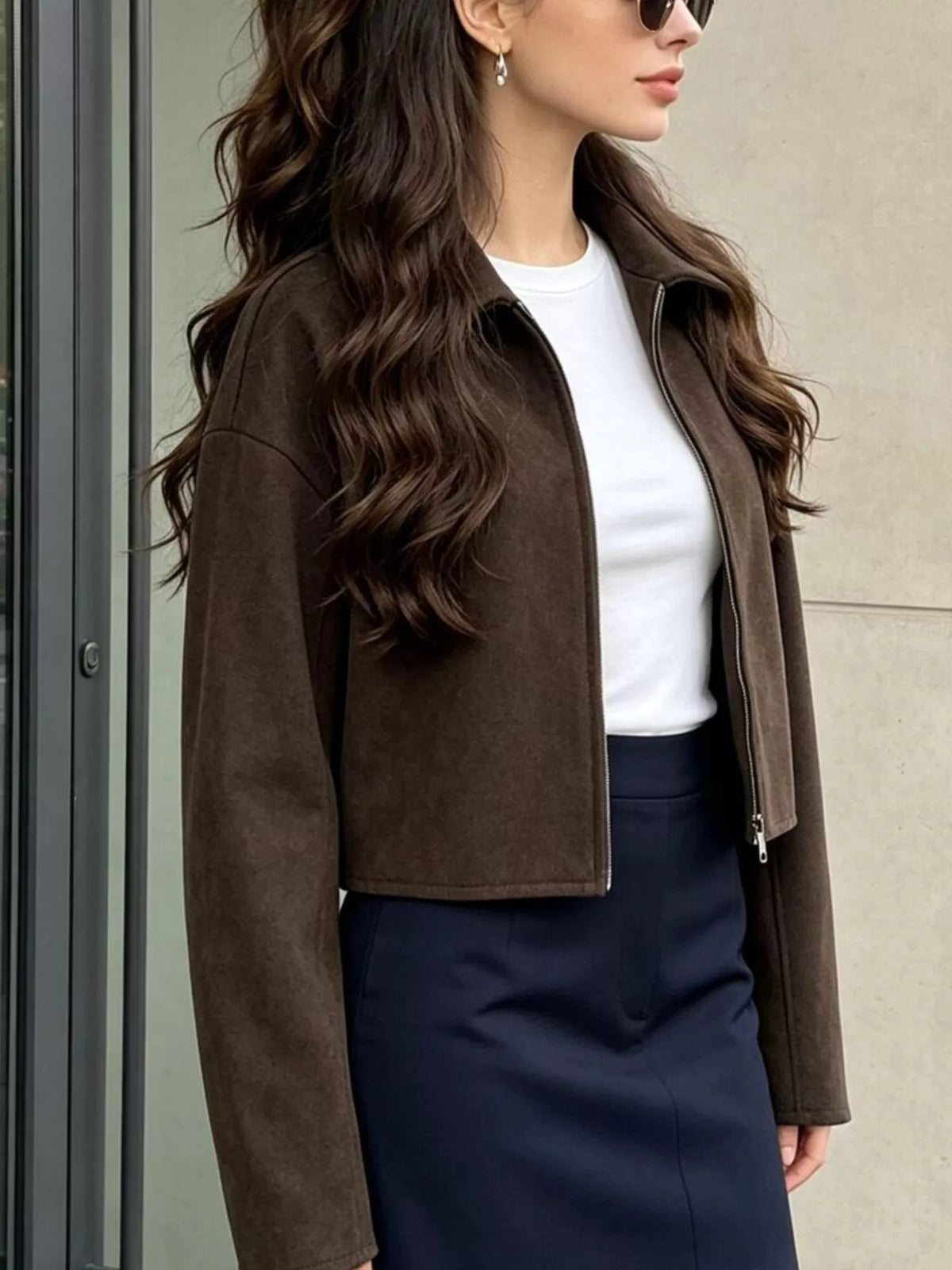 Zip Up Dropped Shoulder Jacket - Lilixa.store