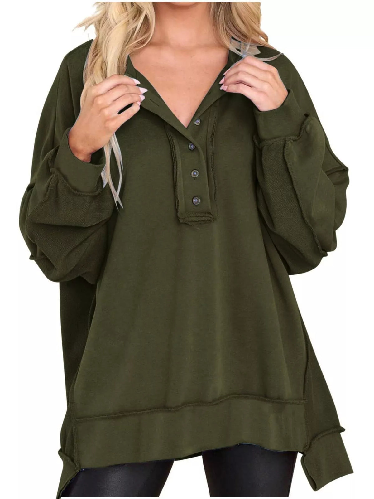 Half Snap Long Sleeve Sweatshirt - Lilixa.store