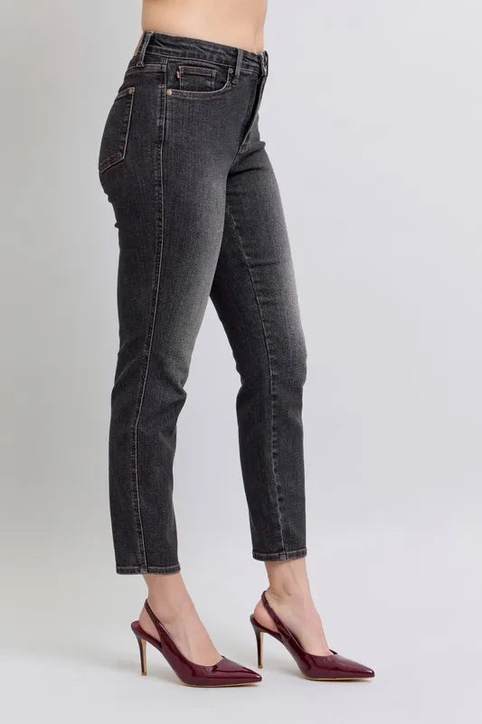Judy Blue Full Size Mid Rise Tummy Control Slim Jeans Plus Size - Lilixa.store