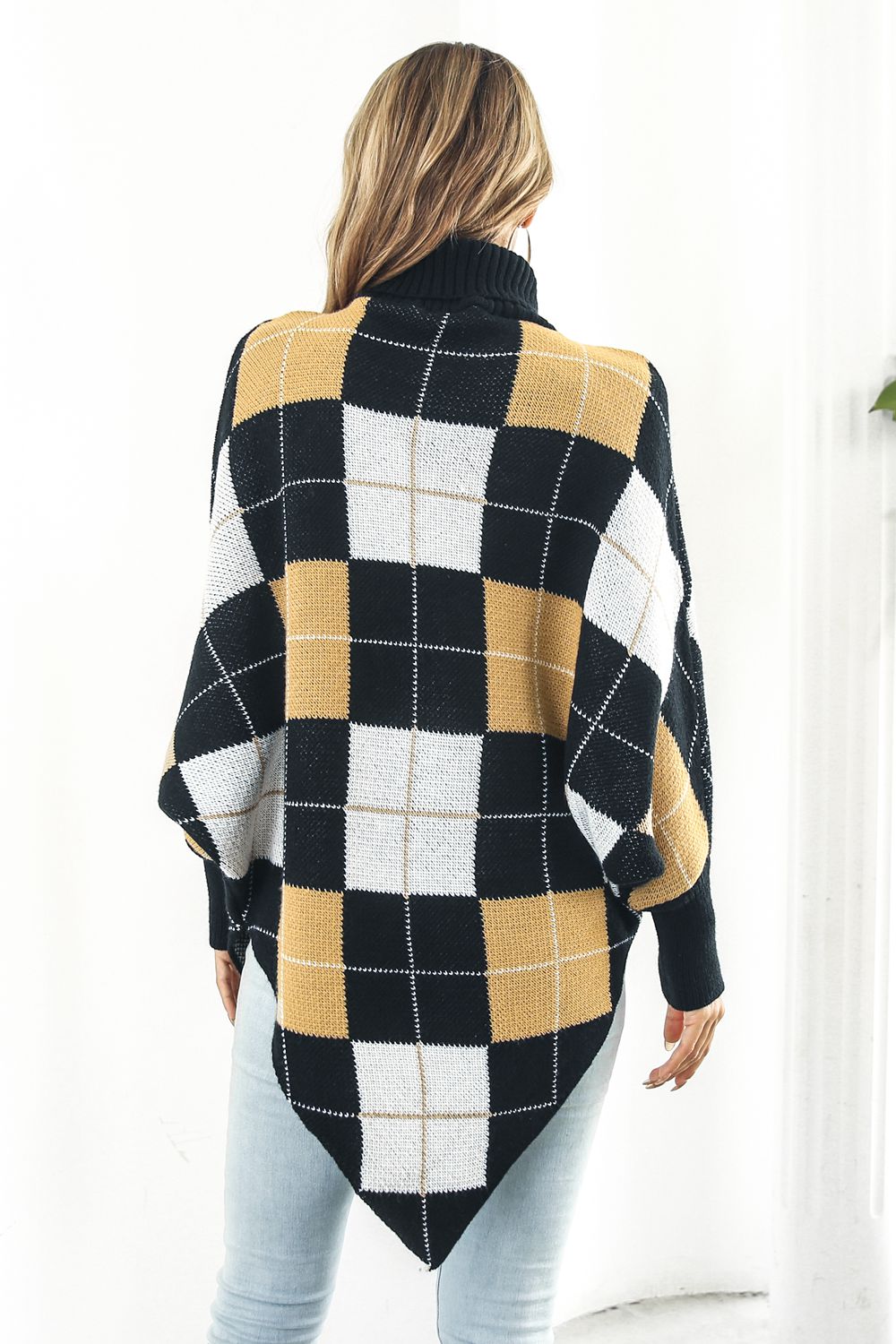 Plaid Turtleneck Dolman Sleeve Poncho, view 2