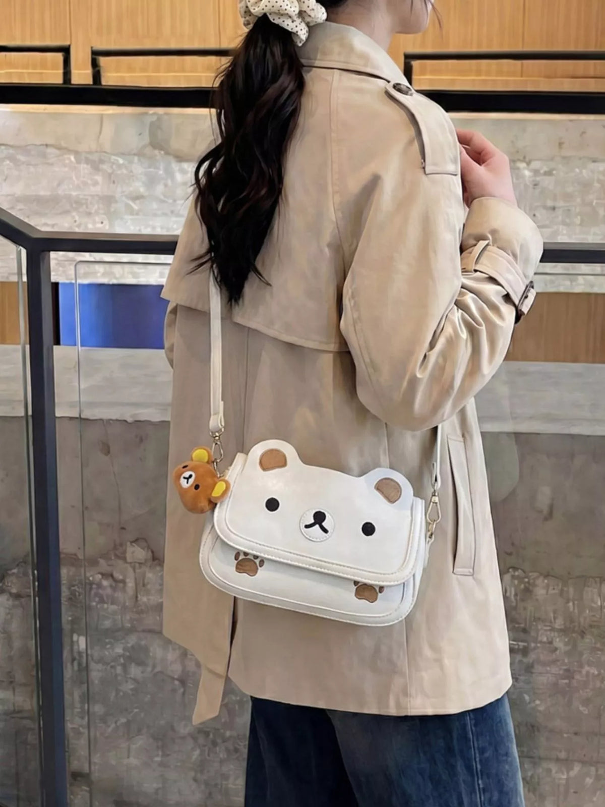 Cartoon Bear Crossbody Bag with Plush Bear Charm - Lilixa.store