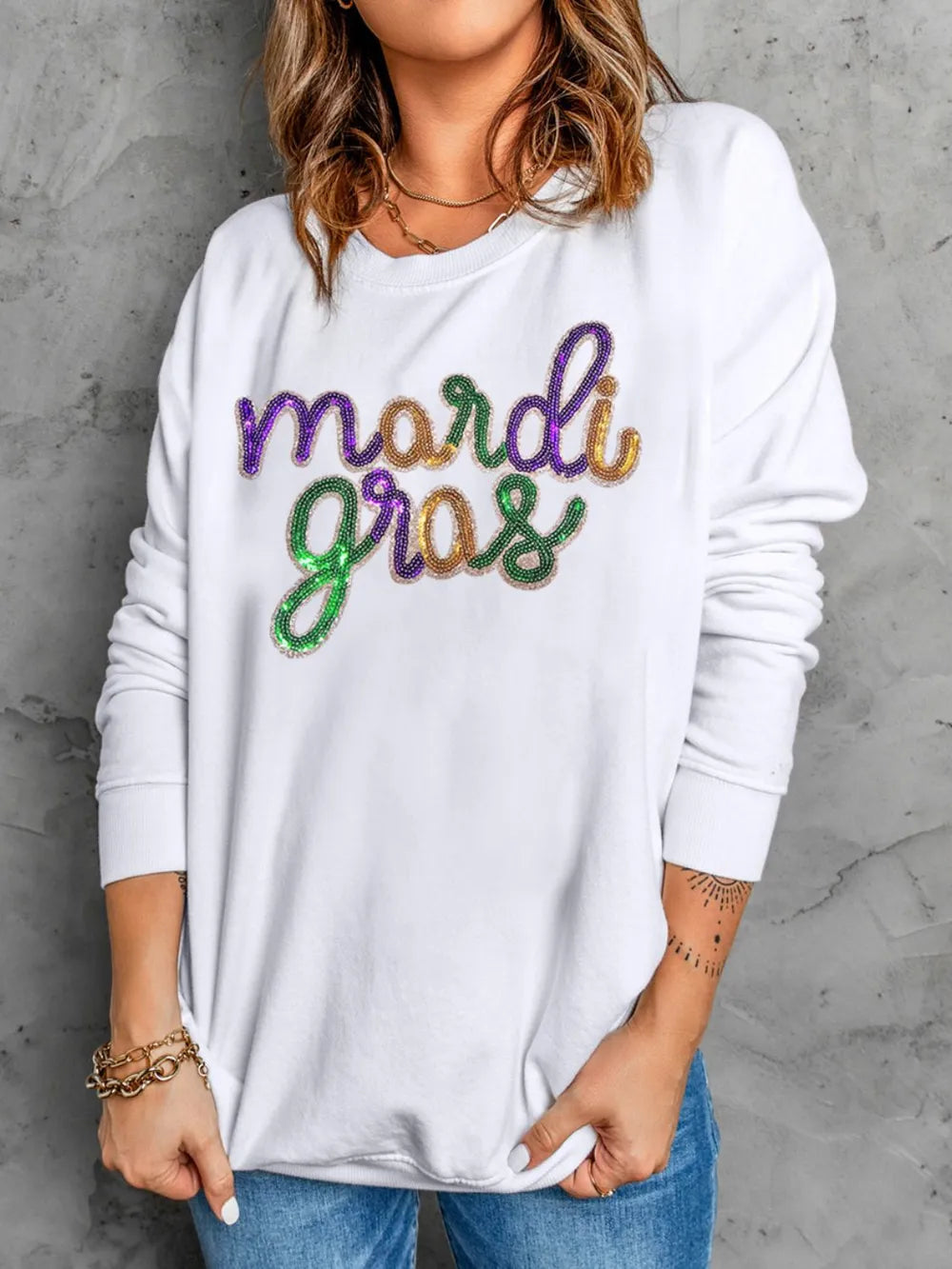 MARDI GRAS Sequin Long Sleeve Sweatshirt - Lilixa.store
