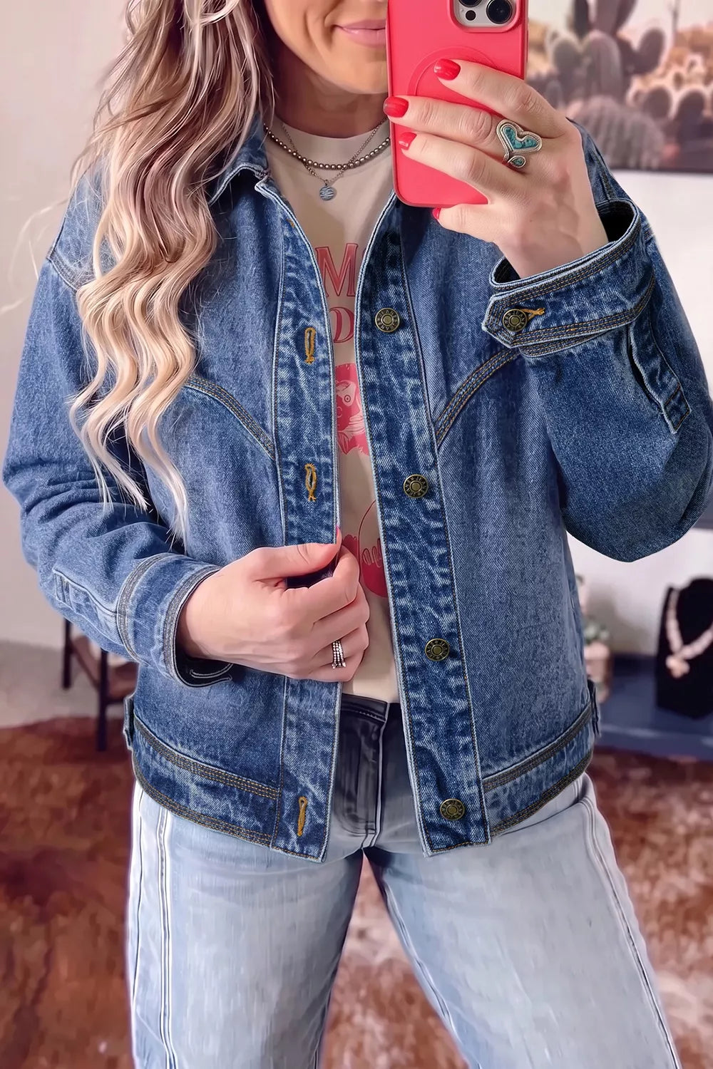 Button Up Dropped Shoulder Denim Jacket - Lilixa.store