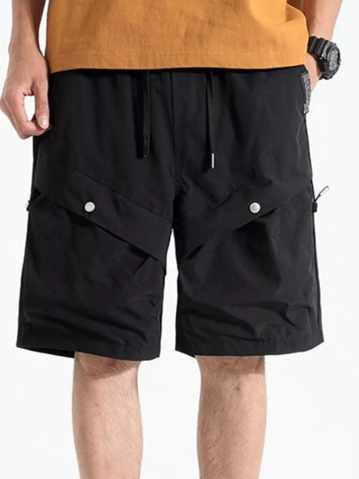 Men's Plus Size Drawstring Pocketed Shorts in Black