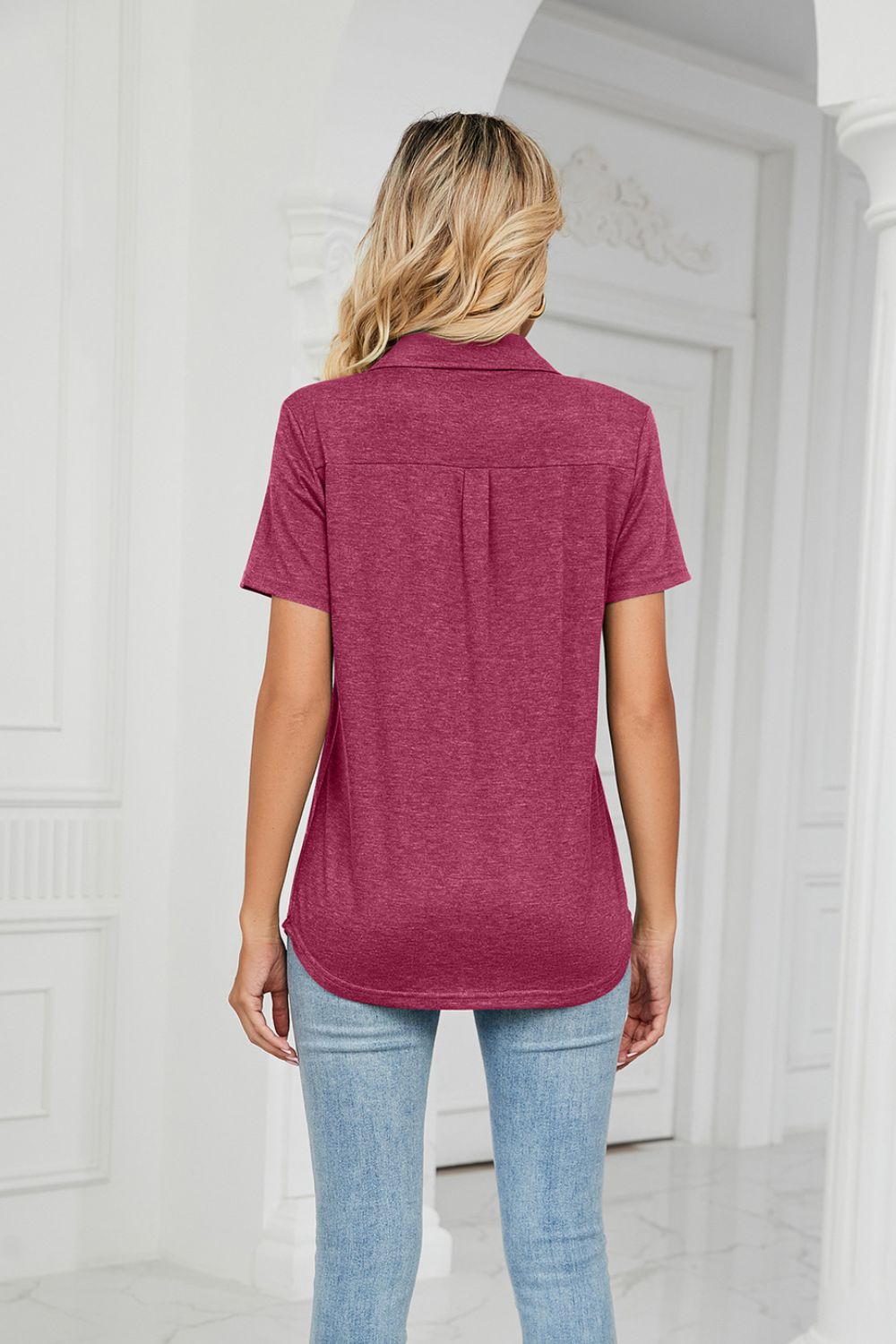 Curved Hem Johnny Collar Polo Shirt, view 4