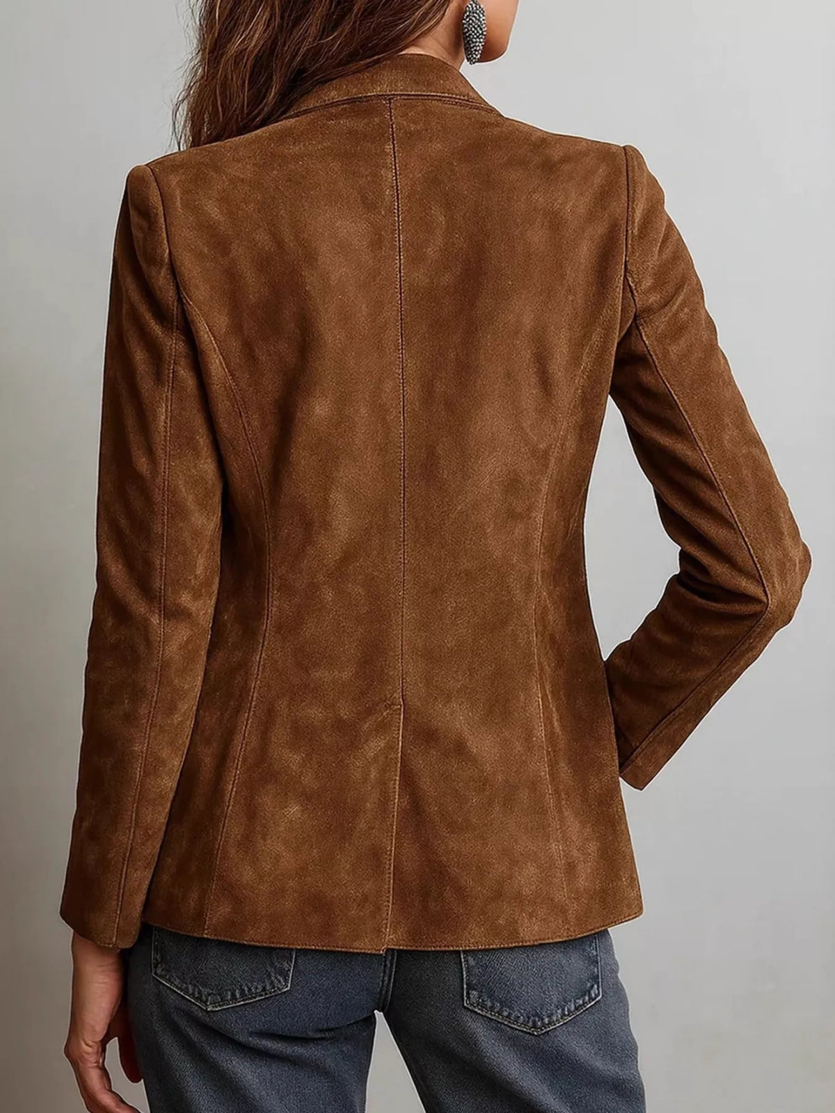 Full Size Slim Fit Suede Long Sleeve Blazer Plus Size - Lilixa.store