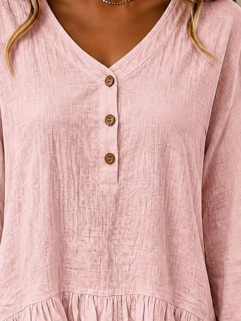 Ruffled Hem Long Sleeve Blouse - Lilixa.store