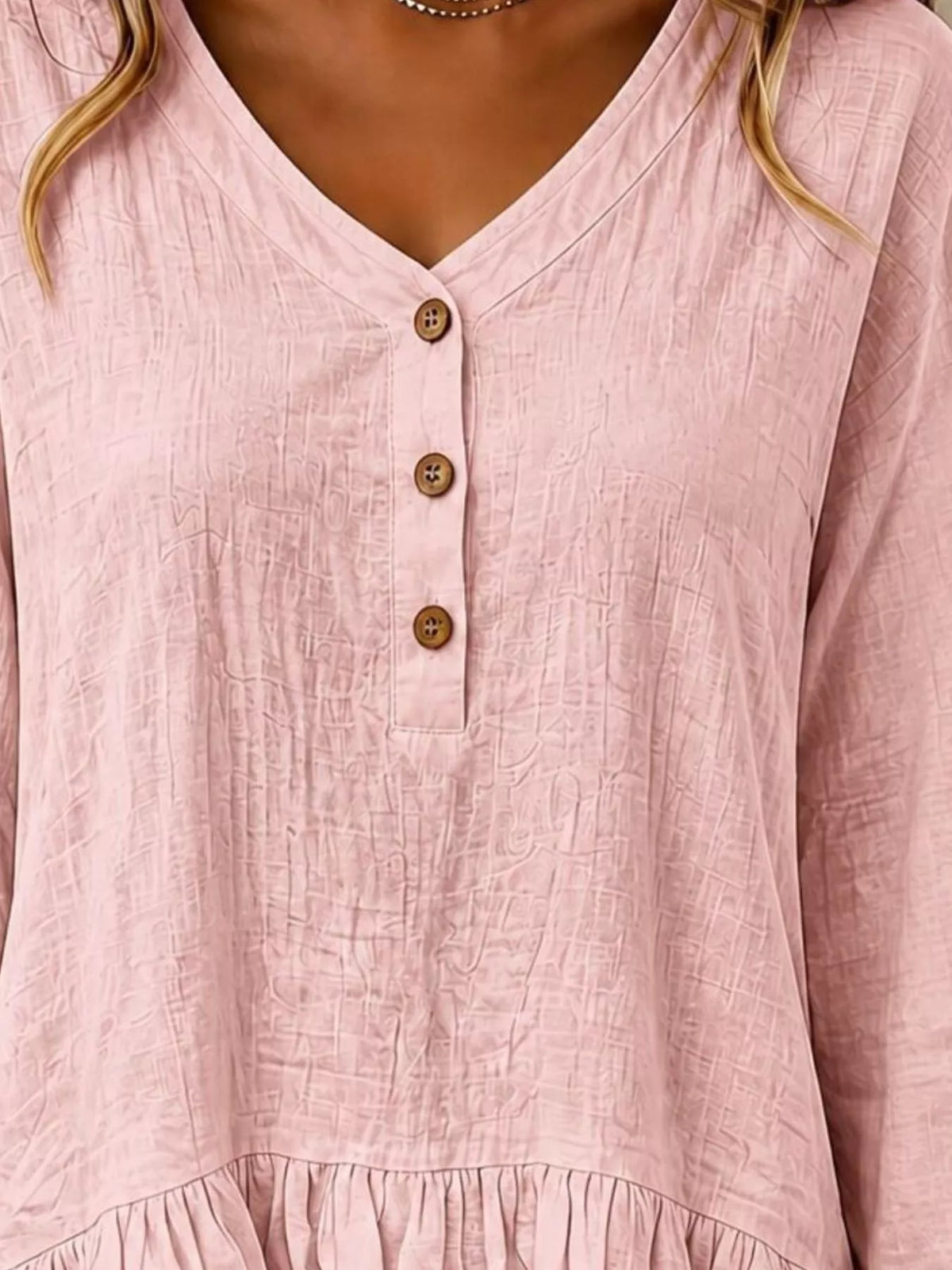 Ruffled Hem Long Sleeve Blouse - Lilixa.store