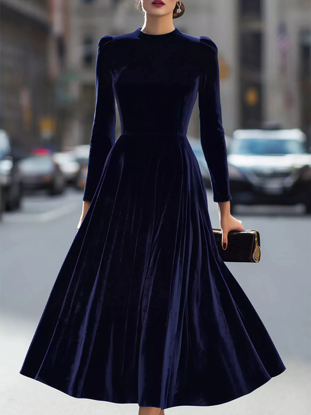 Velvet Long Sleeve A-Line Dress - Lilixa.store