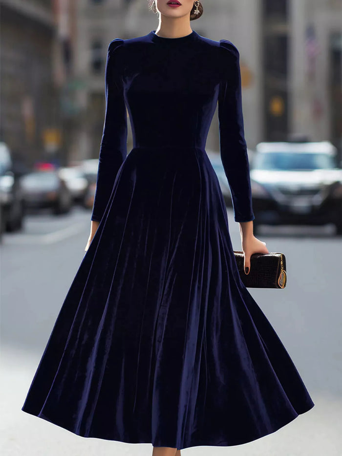 Velvet Long Sleeve A-Line Dress - Lilixa.store