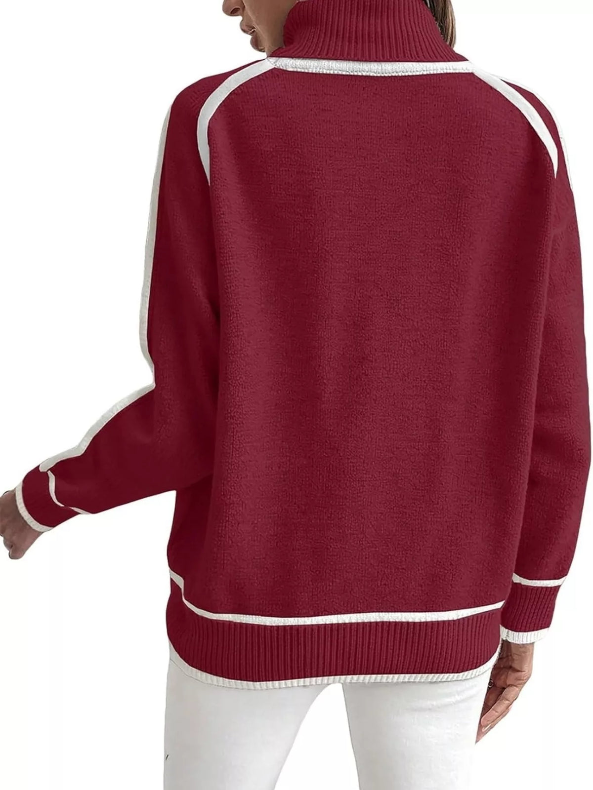 Full Size Contrast Trim Ribbed Hem Turtleneck Sweater Plus Size