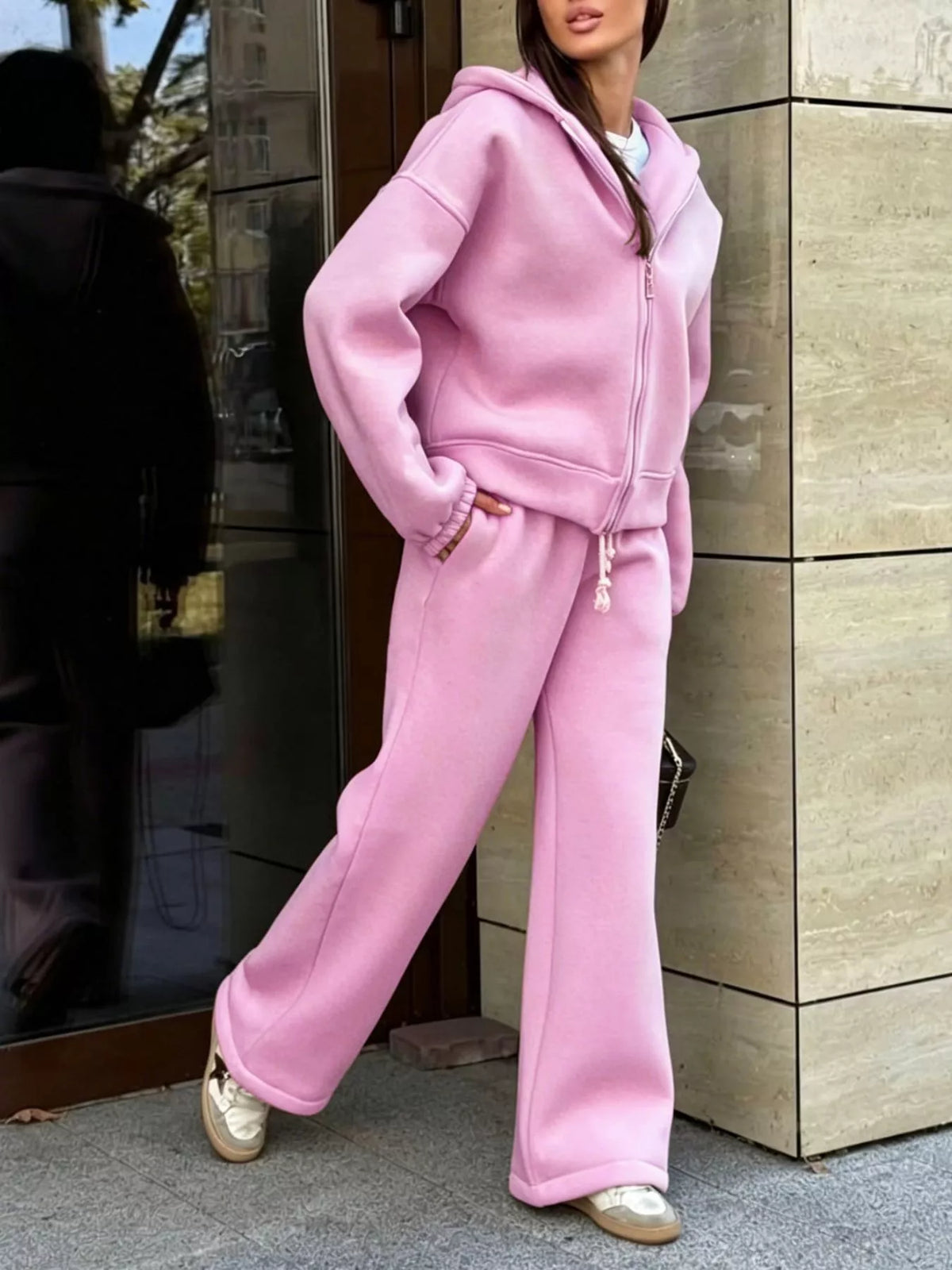 Zip-Up Hoodie and Wide-Leg Sweatpants Set