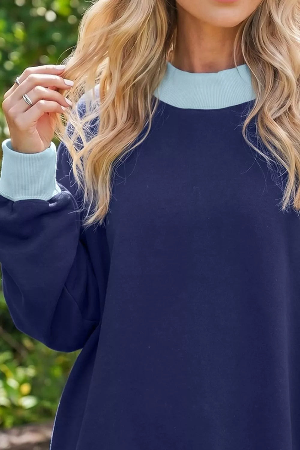 Colorblock Trim Crewneck Long Sleeve Pullover Sweatshirt - Lilixa.store