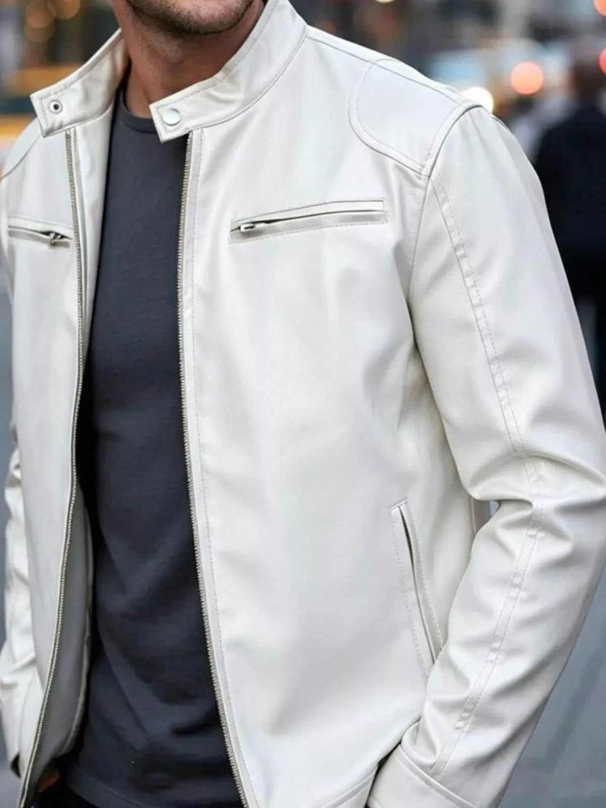 Men's Full Size Faux Leather Bomber Jacket with Zipper Pockets Plus Size - Lilixa.store