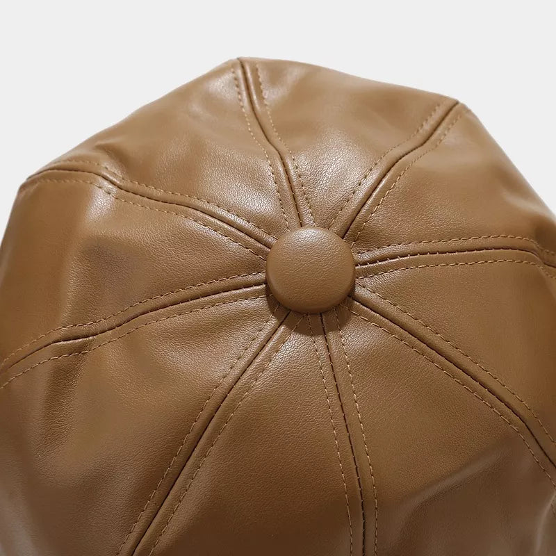 Faux Leather Newsboy Hat - Lilixa.store
