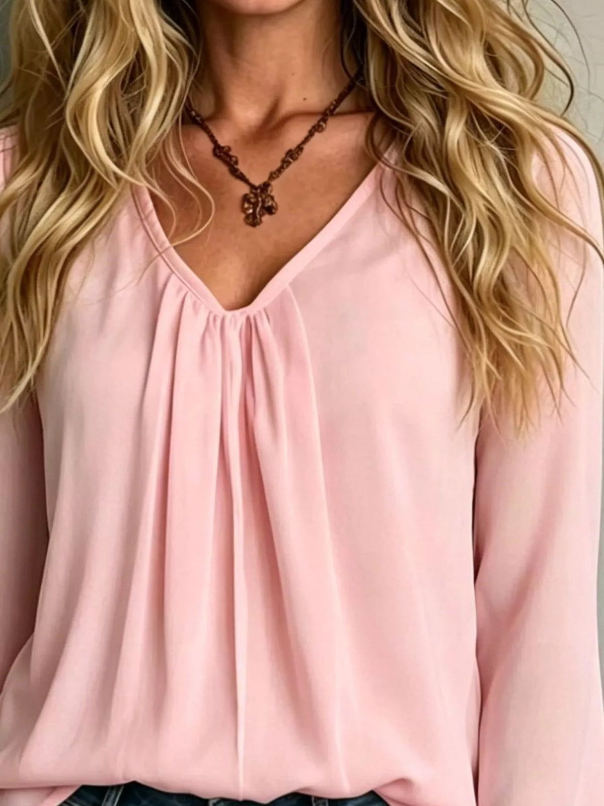 V-Neck Flounce Sleeve Blouse