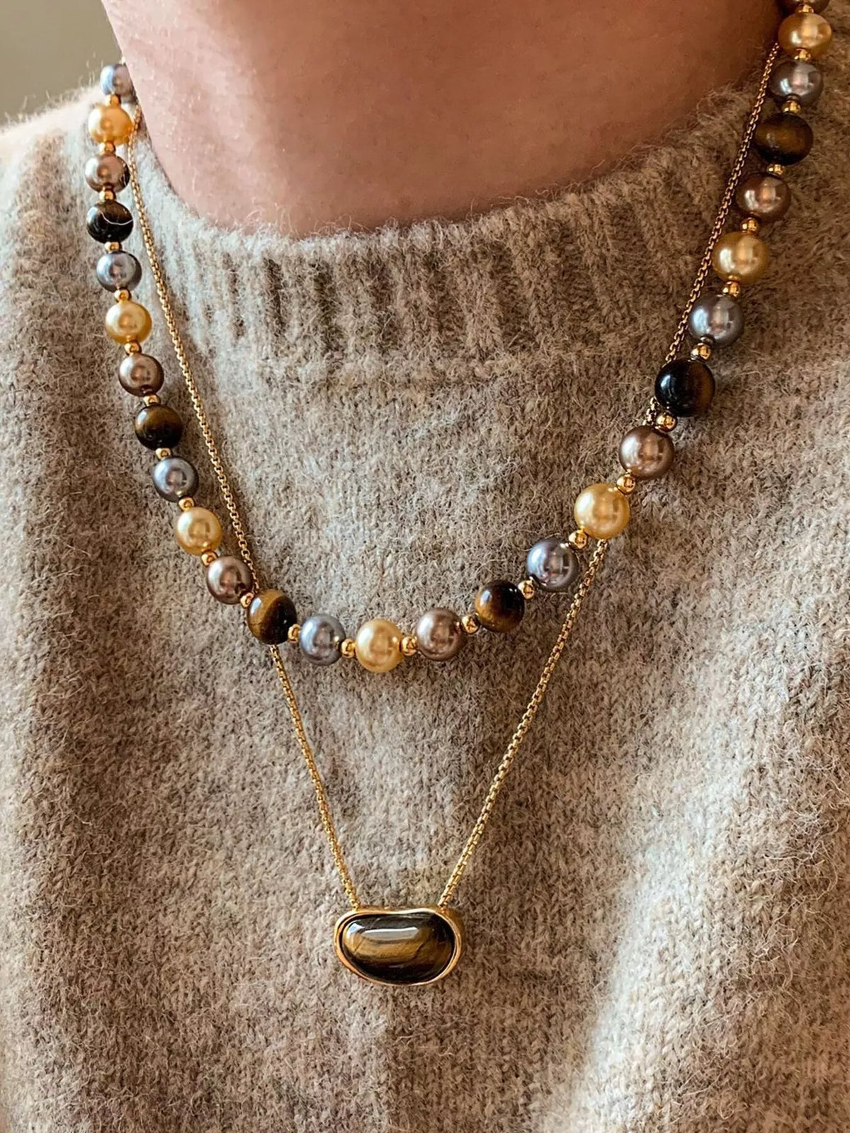 Tiger Eye & Pearl Beaded Necklace - Lilixa.store