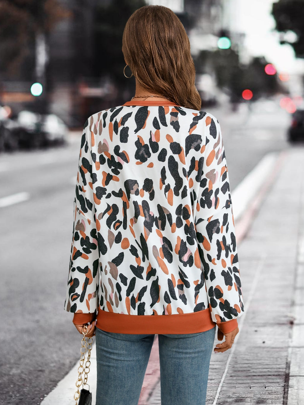 Leopard Round Neck Drop Shoulder Sweatshirt - Lilixa.store