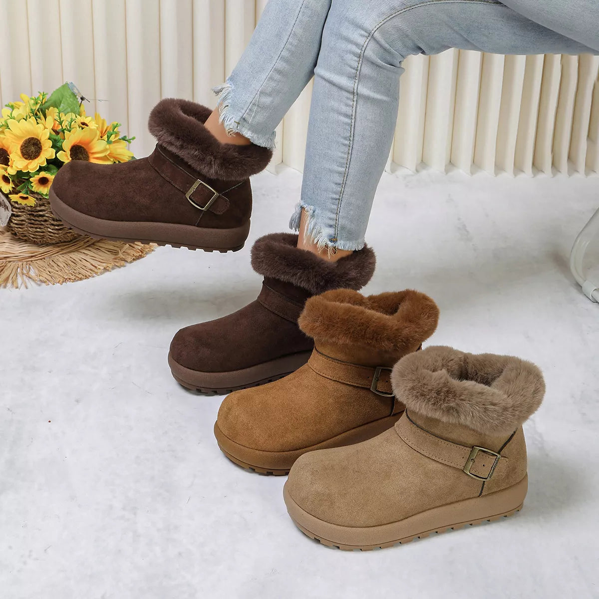 Round Toe Fuzzy Boots - Lilixa.store