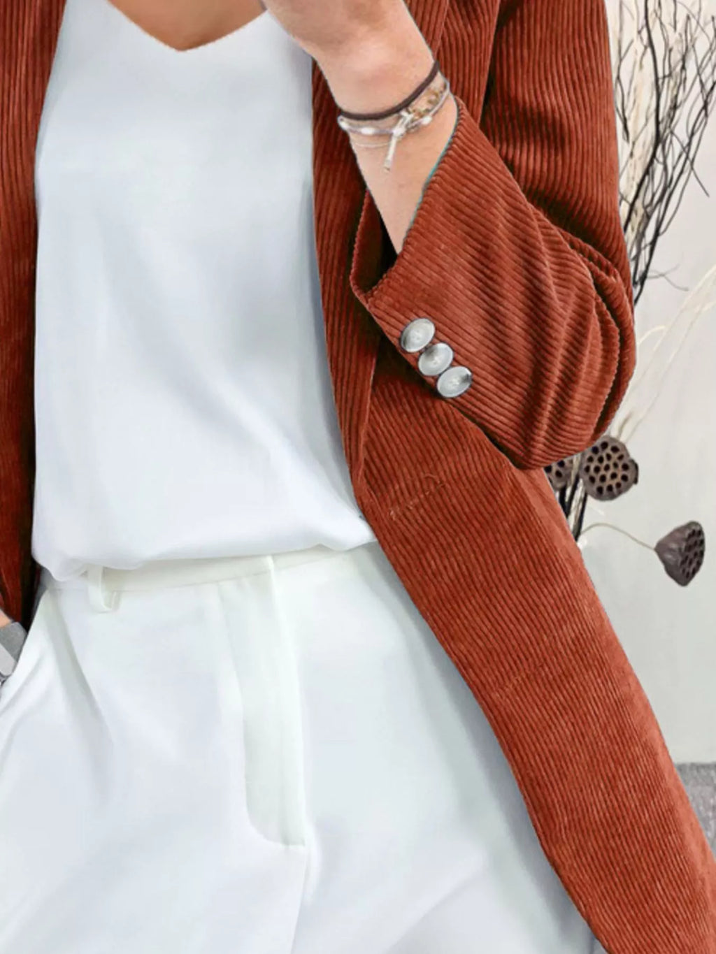 Corduroy Lapel Collar Casual Blazer - Lilixa.store