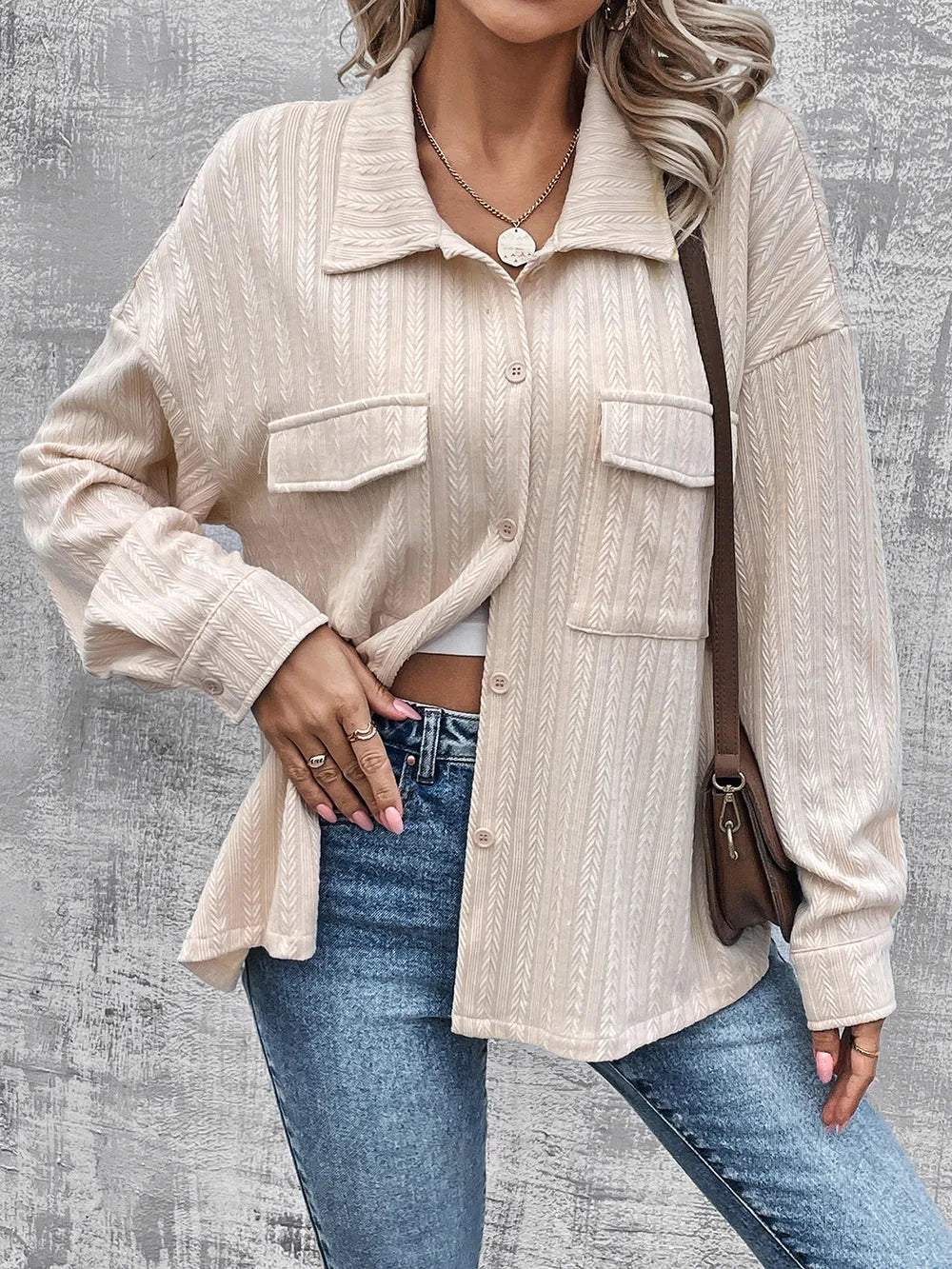 Pocketed Button Up Dropped Shoulder Jacket - Lilixa.store
