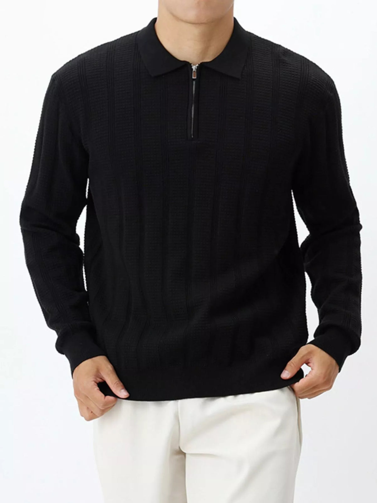 Men's Plus Size Ribbed Quarter-Zip Sweater in Black