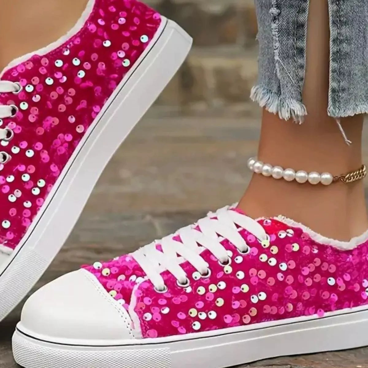 Sparkling Sequin Low-Top Sneakers - Lilixa.store