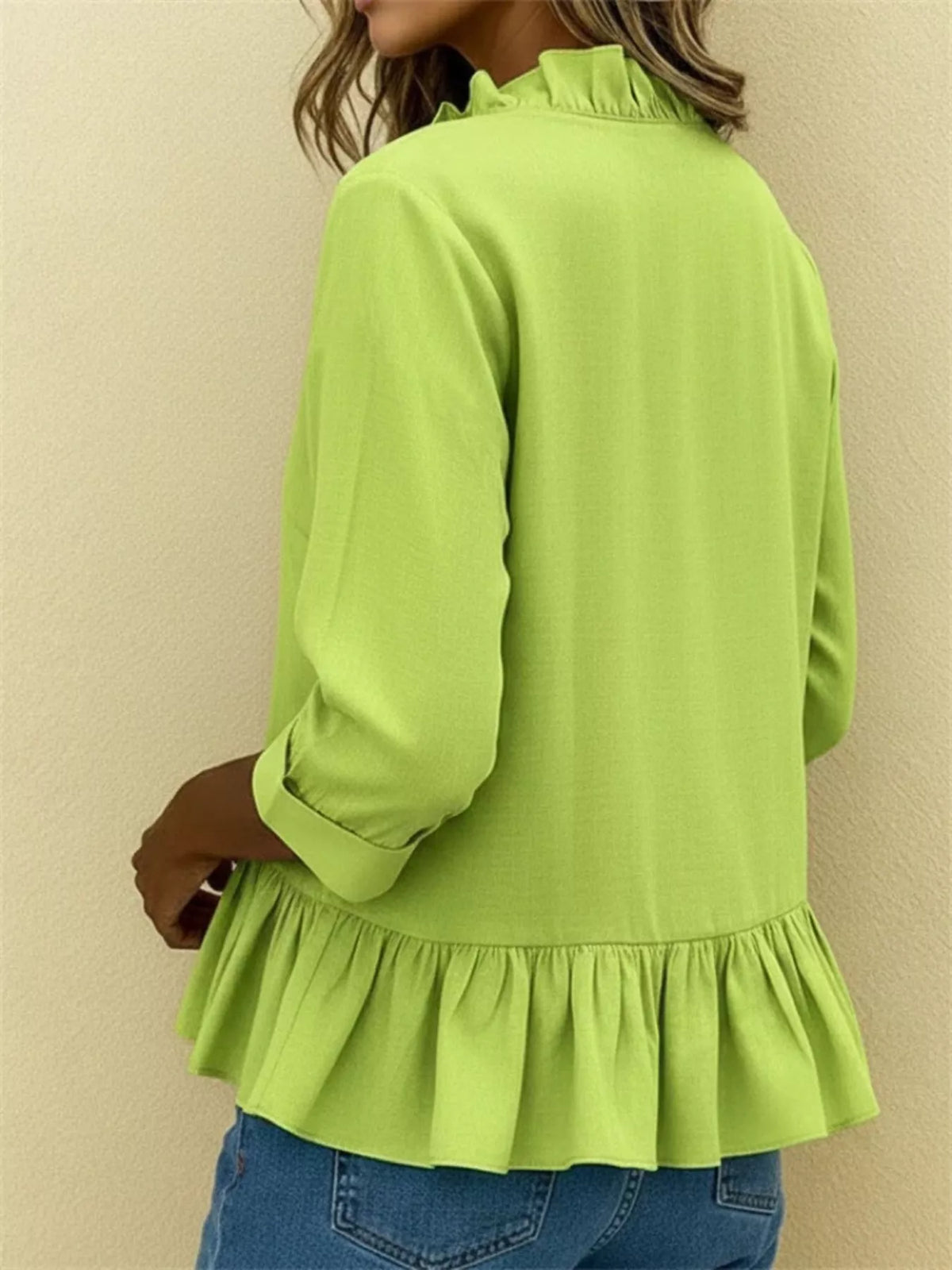 Full Size Ruffled V-Neck Long Sleeve Blouse Plus Size - Lilixa.store