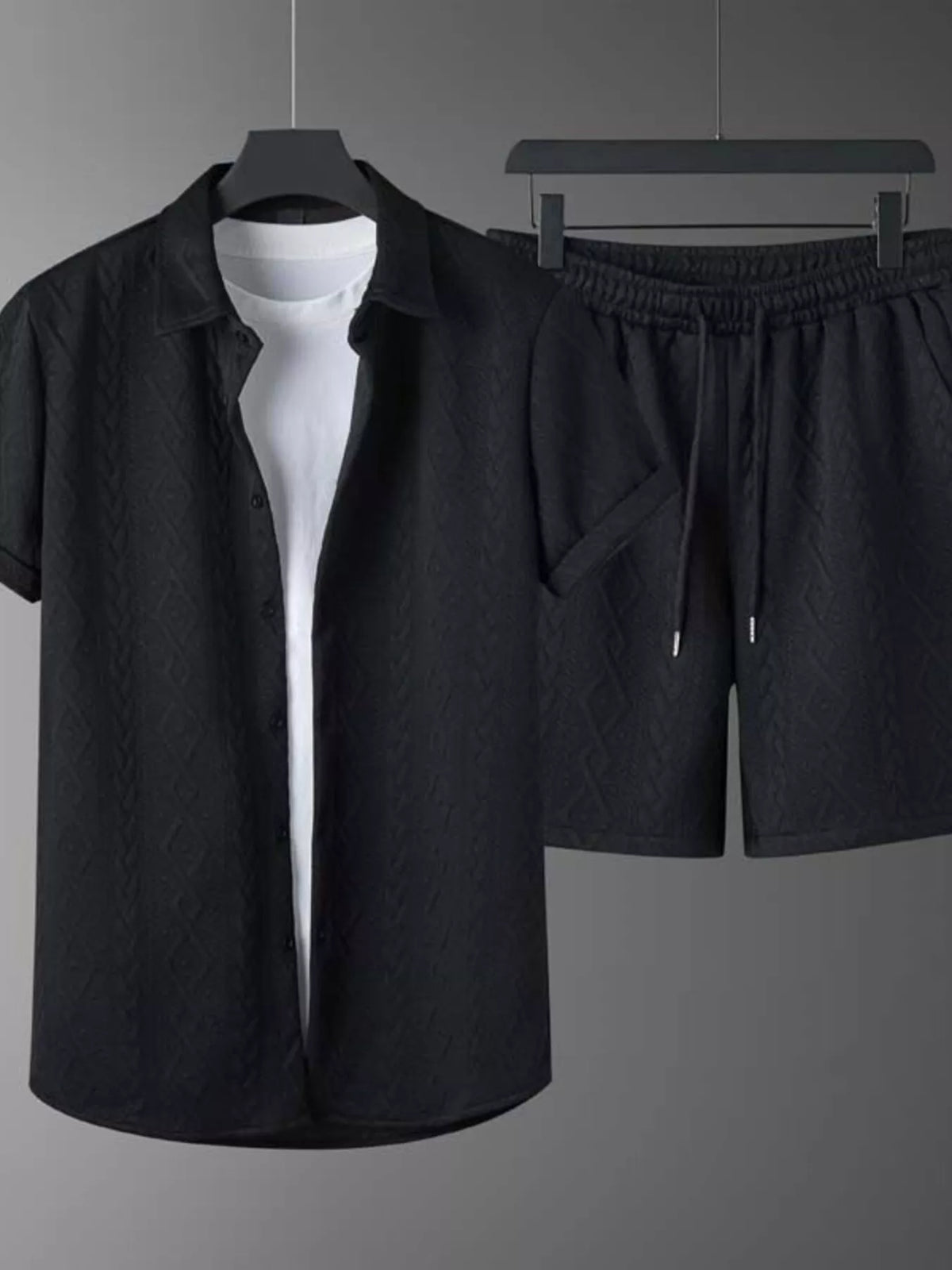 Men's Textured Knit Short Sleeve Polo & Shorts Set - Lilixa.store