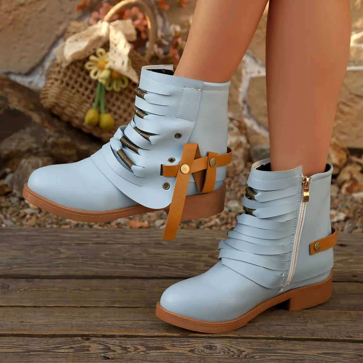 Strappy Buckle Ankle Boots - Lilixa.store