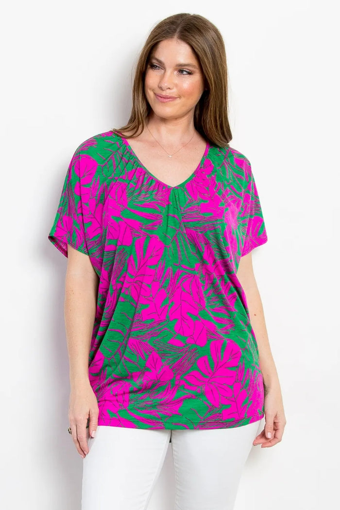 Be Stage Contrast Printed Short Sleeve Top - Lilixa.store