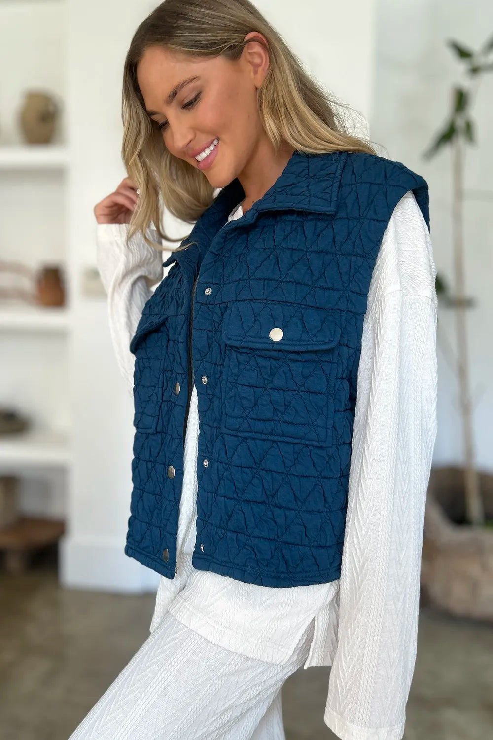 Double Take Full Size Pocketed Texture Snap Down Vest Coat, view 5