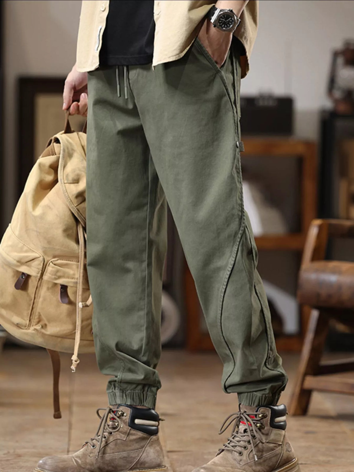 Men's Full Size Drawstring Jogger Pants with Elastic Cuffs Plus Size in Moss