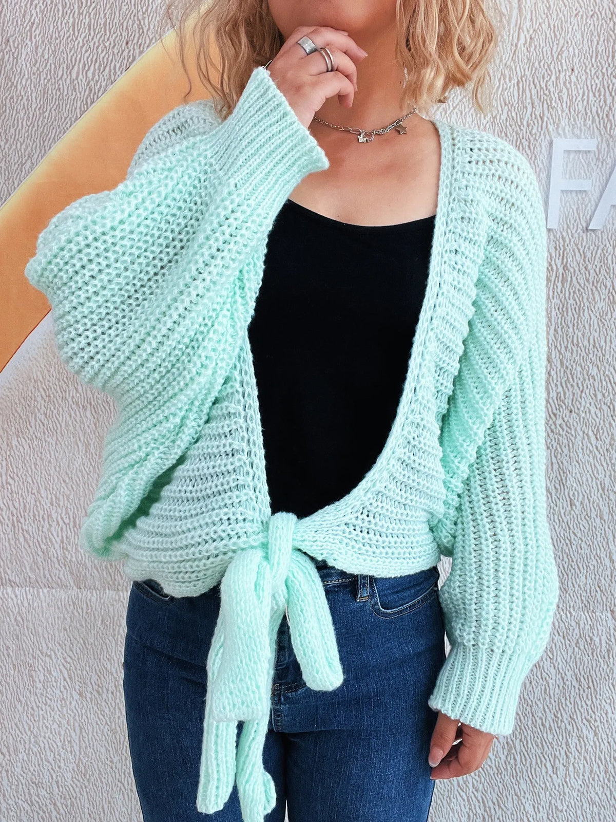 Tie Front Long Sleeve Cardigan - Lilixa.store
