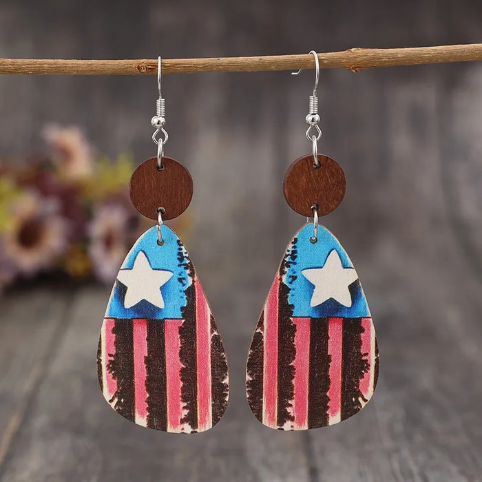 Star & Stripes Wooden Dangle Earrings - Lilixa.store