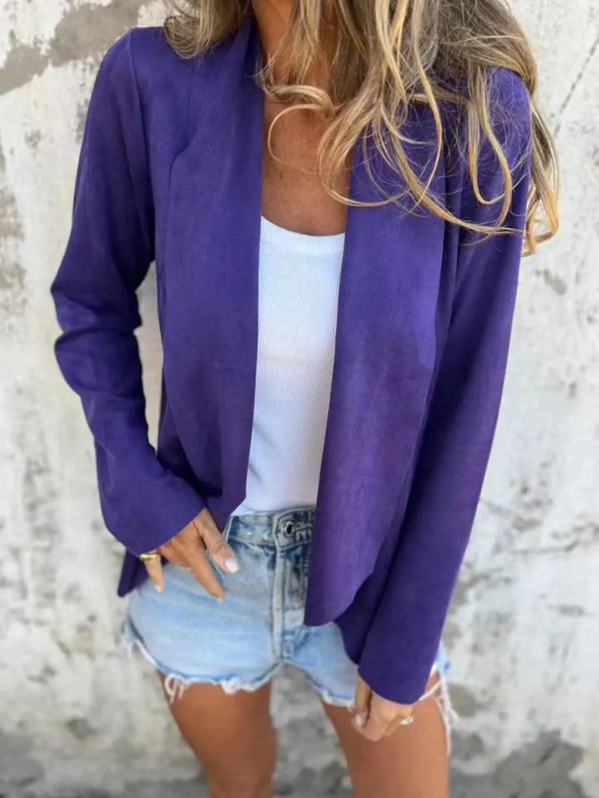 Full Size Open Front Casual Cardigan Plus Size in Dark Purple