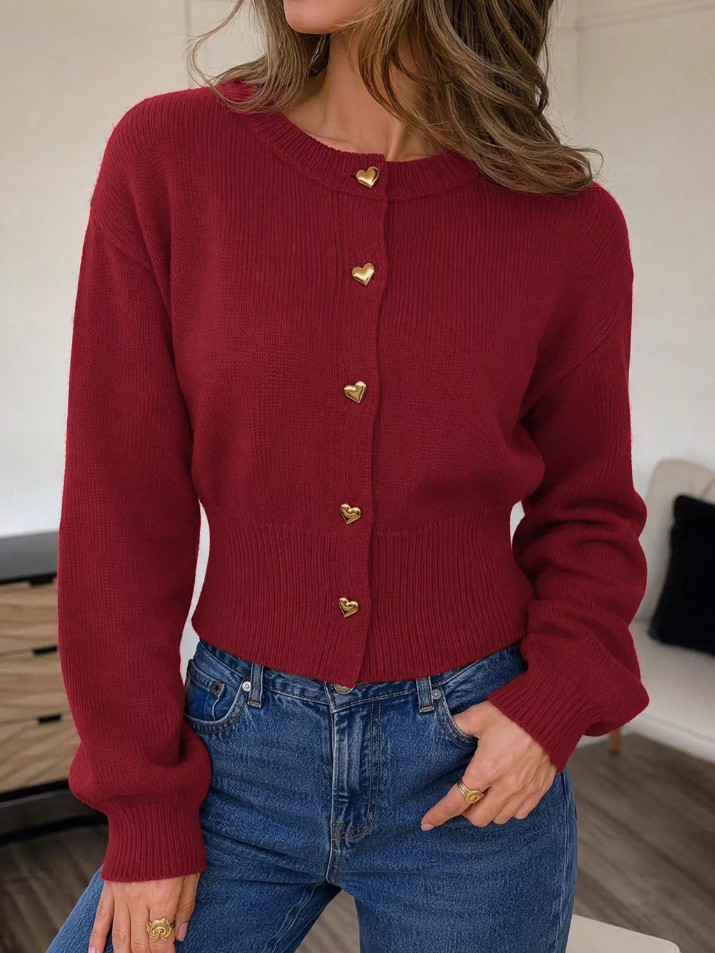 Heart-Button Knit Cardigan - Lilixa.store