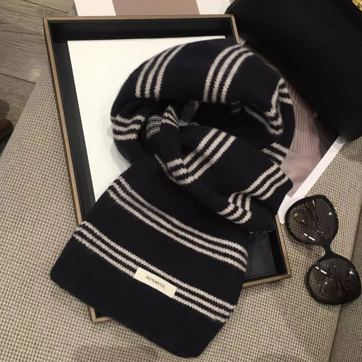 Wool Striped Contrast Knit Warm Scarf - Lilixa.store