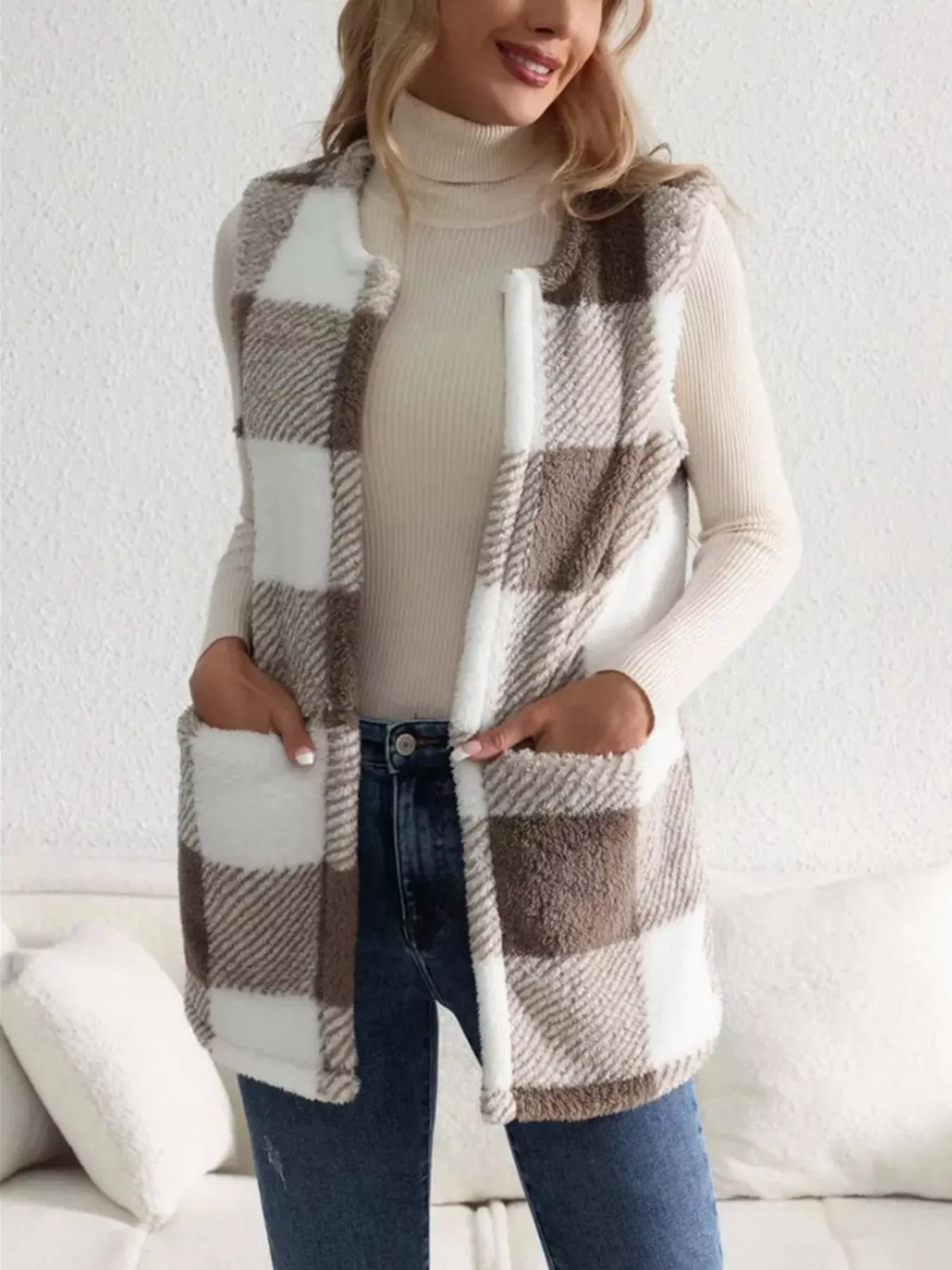 Cozy Plaid Sherpa Vest Coat - Lilixa.store