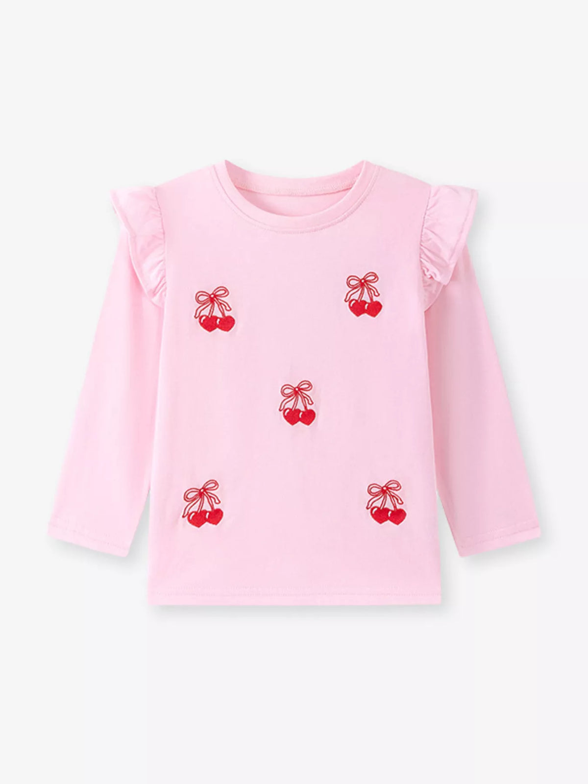 Children's Cherry & Flower Print Ruffled Long Sleeve T-Shirt - Lilixa.store