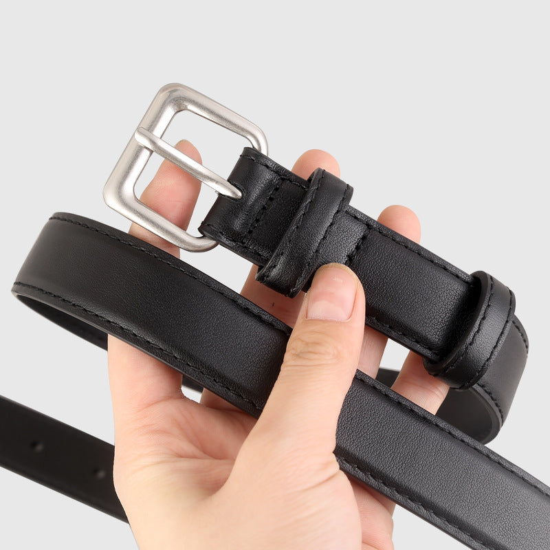 Classic Leather Belt with Silver Buckle in Black