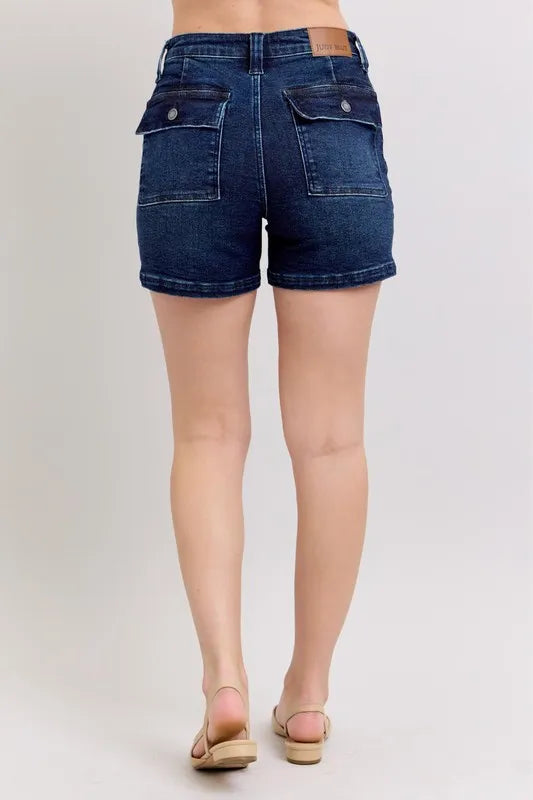Judy Blue Full Size High Waist Back Flap Pocket Denim Shorts Plus Size - Lilixa.store